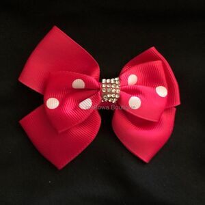 Hot Pink Polka Dot 4" Double Stacked Bow    4B2921  Handmade NWT Boutique